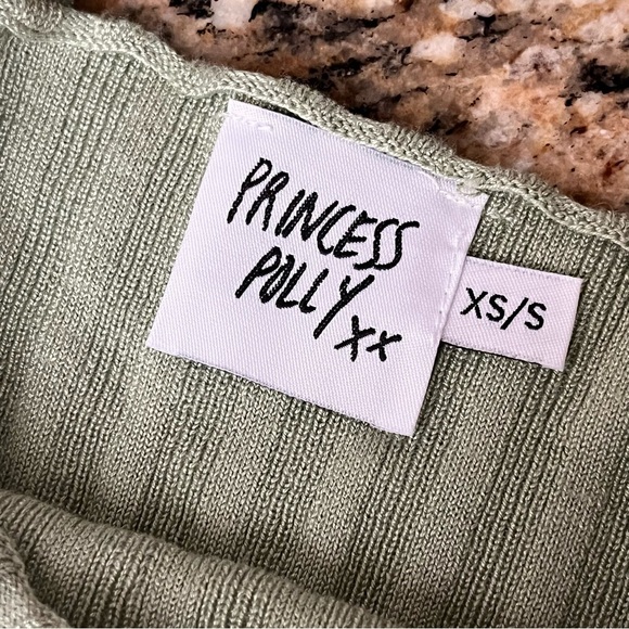 Princess Polly Green Ribbed Off-Shoulder Crop Top XS/S Boho Coastal Preppy - Picture 9 of 10